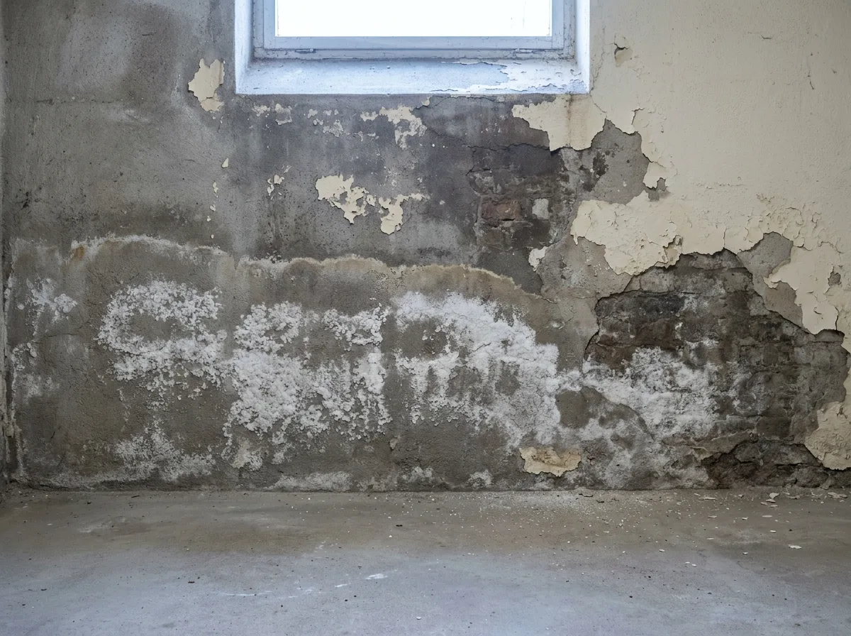 Kellerwand mit Salzausblühungen vor und nach der Abdichtung vorher
